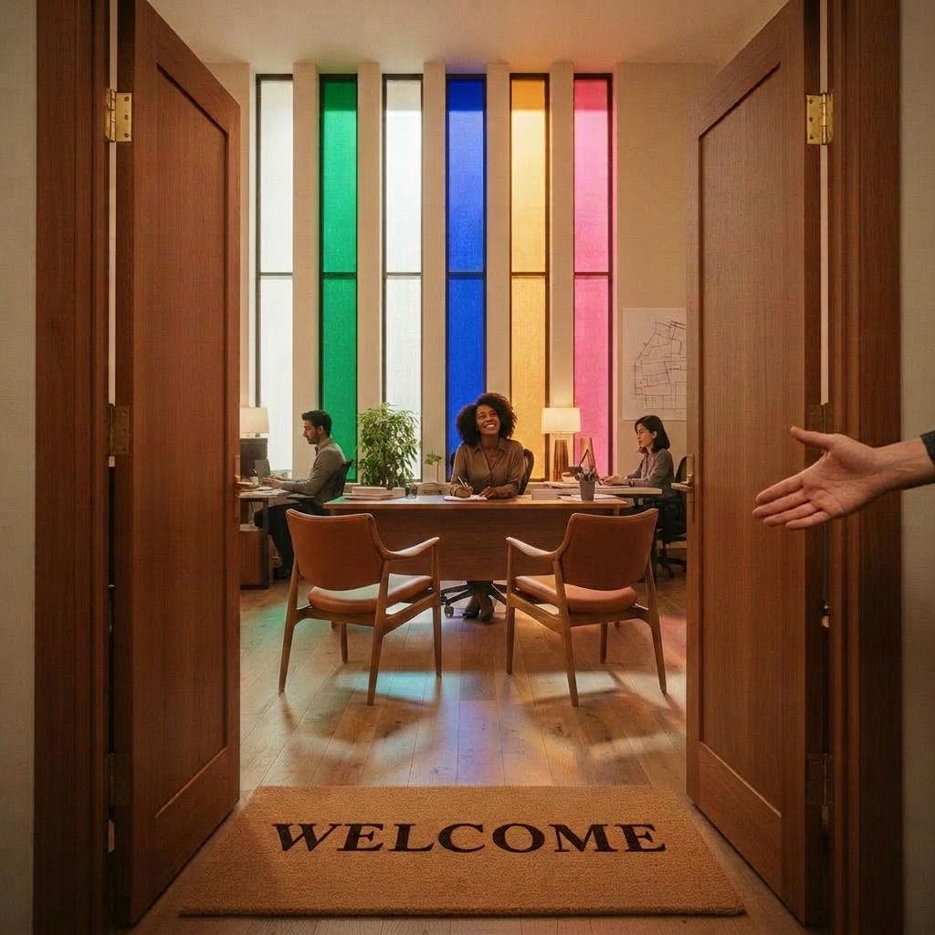 An open doorway bathed in warm light — step through